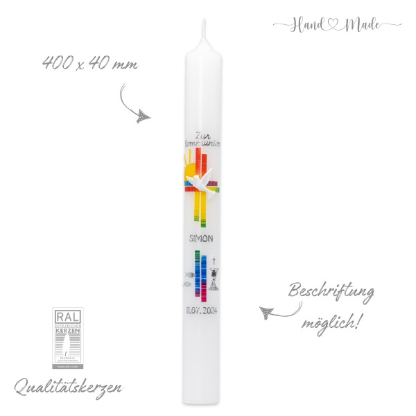 Kommunionkerze-Konfirmationskerze | Regenbogen - Fische - 40x4 Test