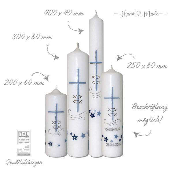 Taufkerzen und Kommunionskerzen für Jungen | Hellblau-Silber Test