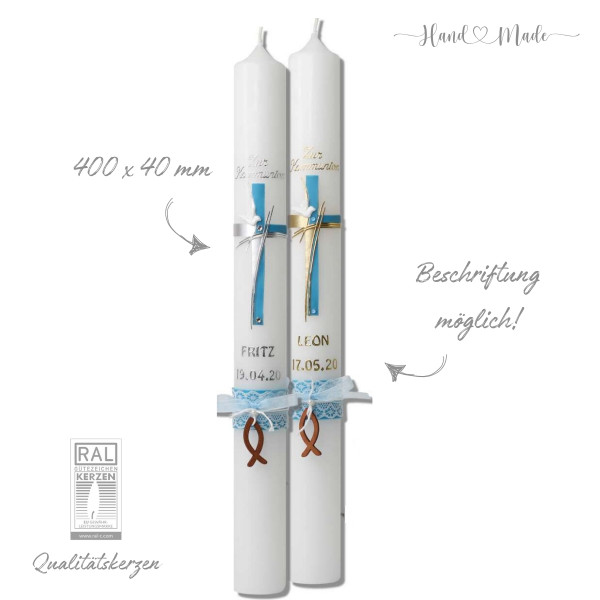 Vintage-Kommunionkerzen Blau für Jungen | Fisch - 40x4 Test